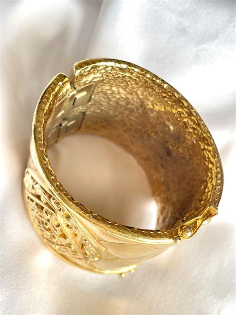 Vintage Large Gold Matelasse Cuff Bangle with CC Mark and 